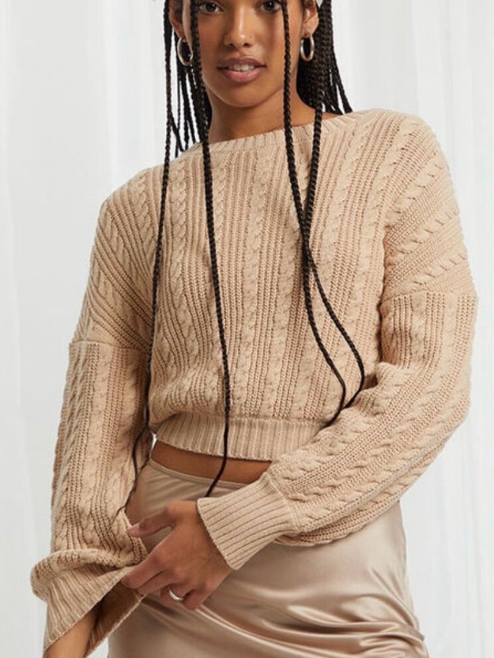 beverly & beck cropped cable knit crewneck sweater